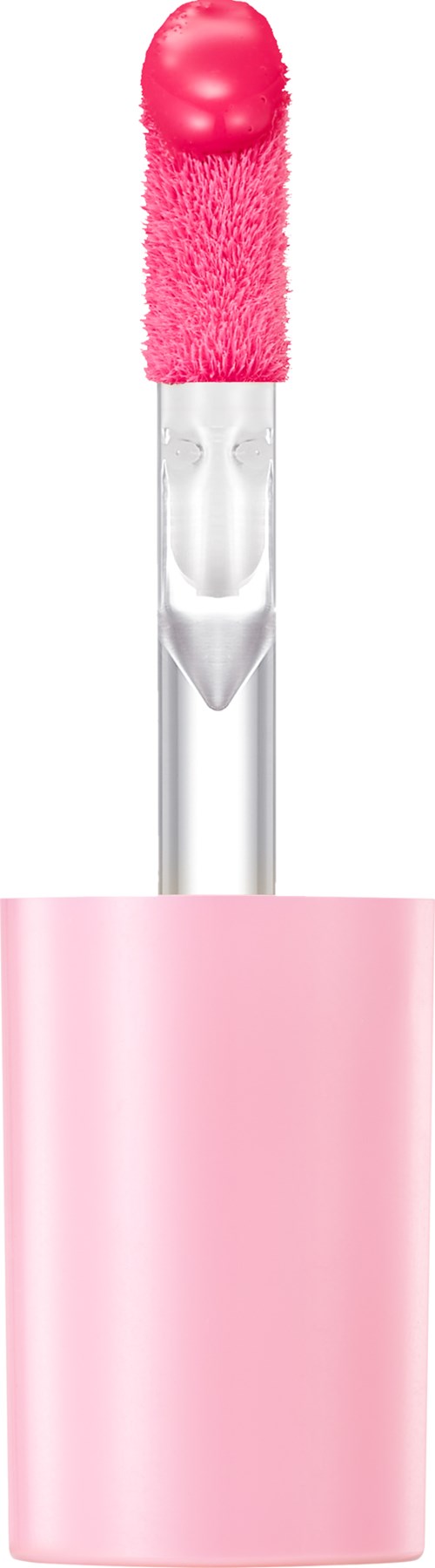 It is a pink and white makeup applicator with a sponge and a handle.
