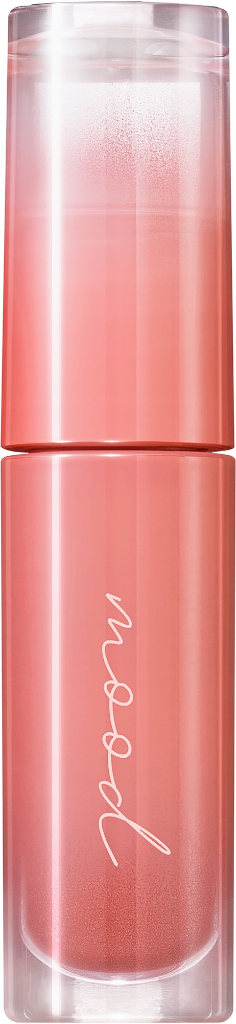 Ein rosa Lipgloss-Stift mit glänzendem, klarem Deckel, und dem Markennamen in Kursiv.
