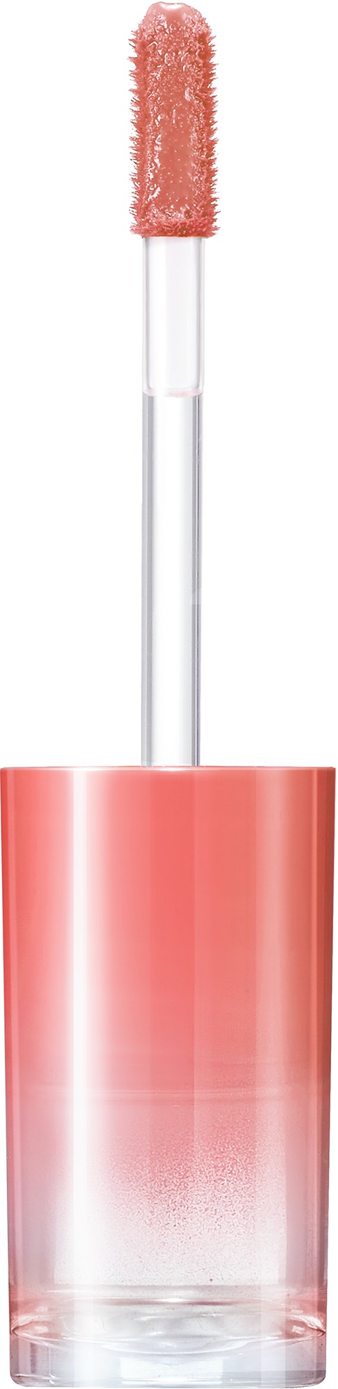 Lippenstift mit Schwammapplikator in einem klaren rosa Behälter, mit etwas Glanz auf dem Applikator.
