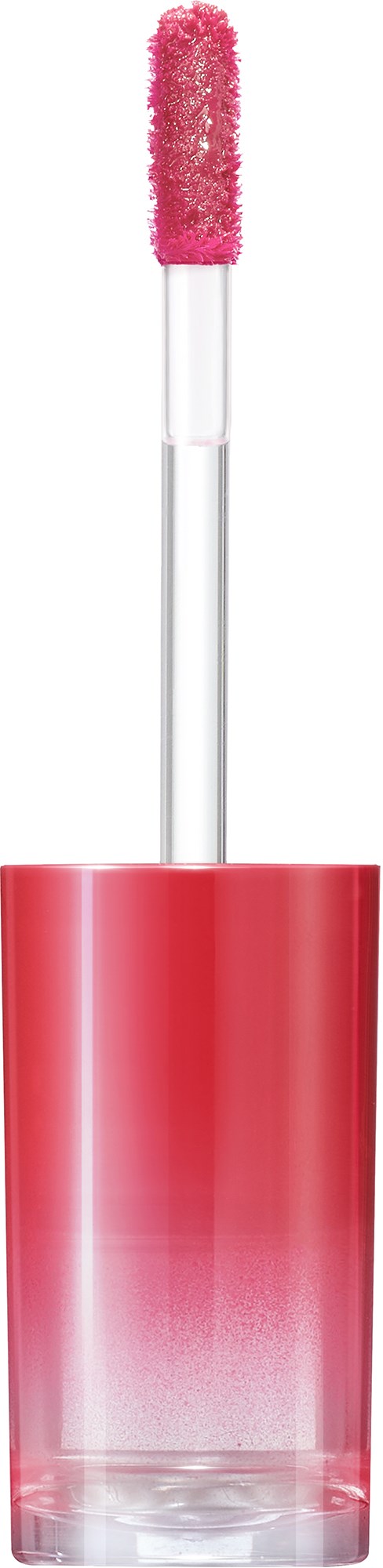 Lippenbalsem met een roze sponsapplicator en een doorzichtige container. De container heeft een roze-naar-doorzichtig verloop.