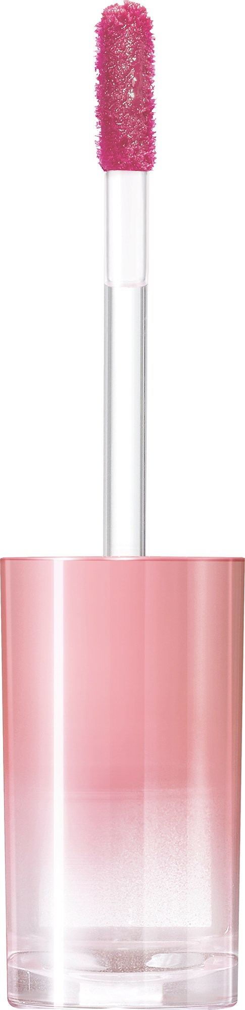Ein rosa Lipgloss-Applikator mit einem Stab und einem Schwammspitze, in einem rosa Behälter.