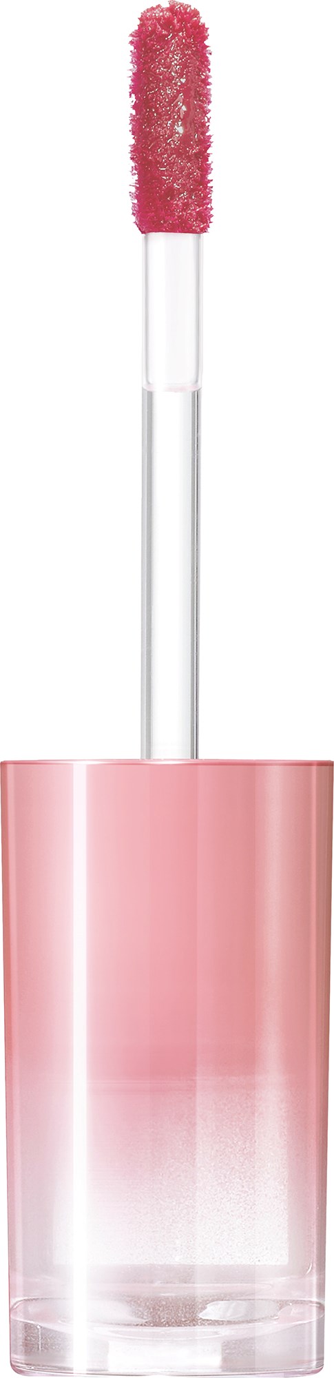 Ein rosa Lipgloss mit klarer Basis und Applikatorpinsel oben.
