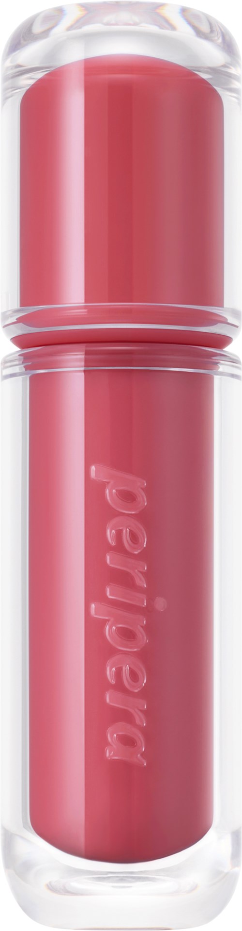 Rosa Lippenstift in einer klaren Hülse mit durchsichtigem Deckel.