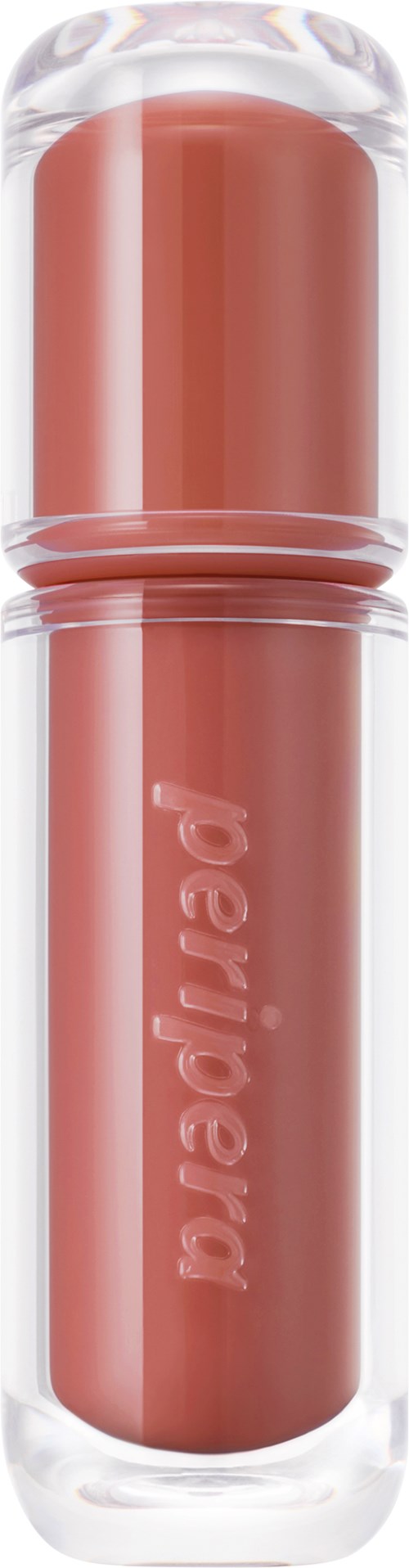 Een roze lipglossbuis met doorzichtige dop en de merknaam 'beldash' erop.