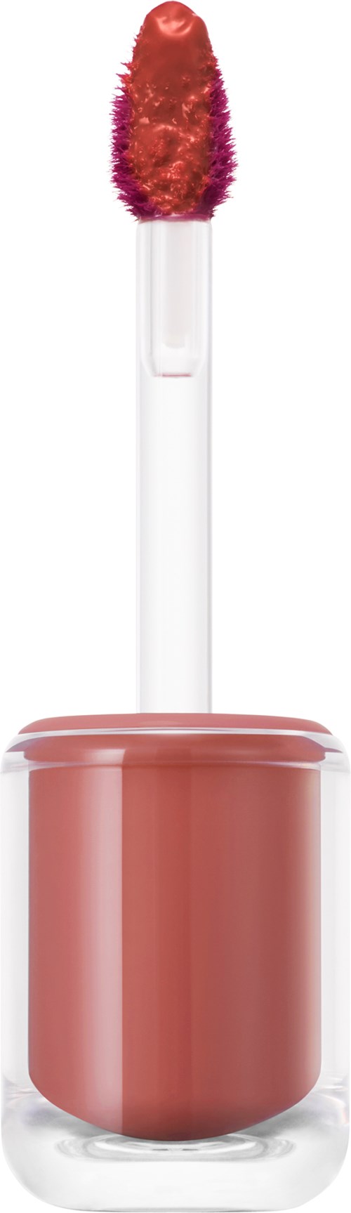 Lippenbalsem met een roze container en een pluizige, roze getipte applicator. Het product lijkt glanzend en glad.