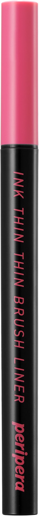 Een roze kwast met zwarte handgreep met inscriptie 'TWIN TWIN TWIN BRUSH LINER' en 'peripera'.