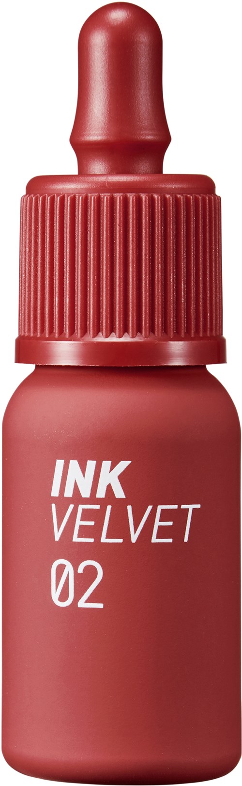 A small bottle of liquid dye with a dropper cap, labeled 'INK VELVET 02' in white letters.