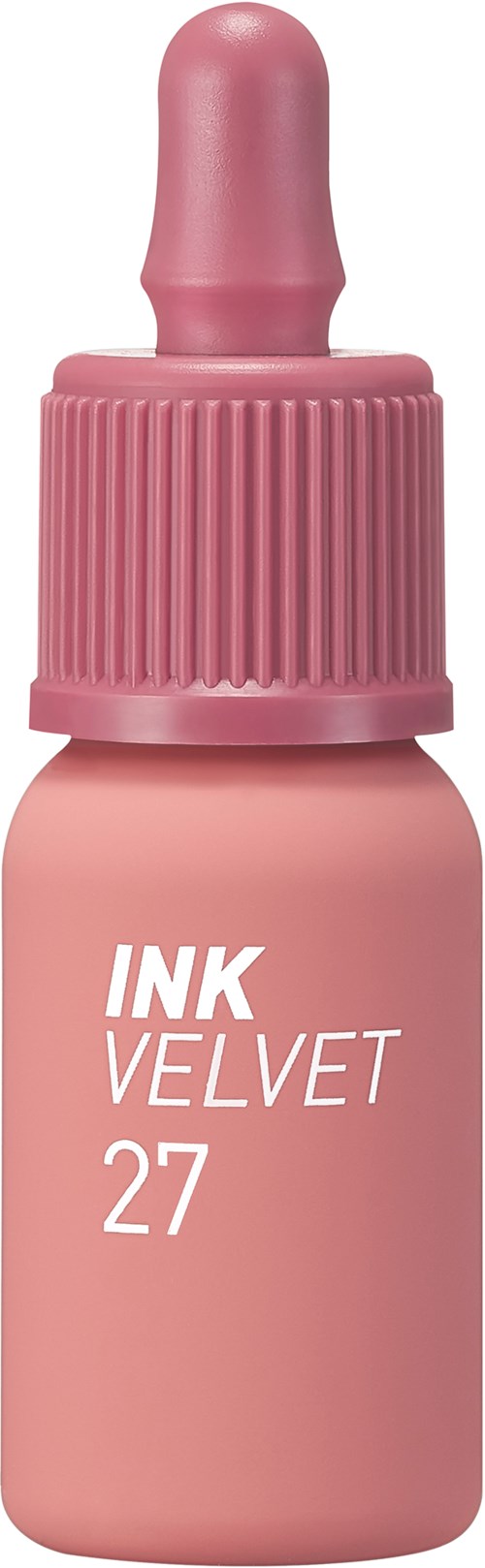 Pink ink bottle with a droplet cap, labeled 'INK VELVET 27'.