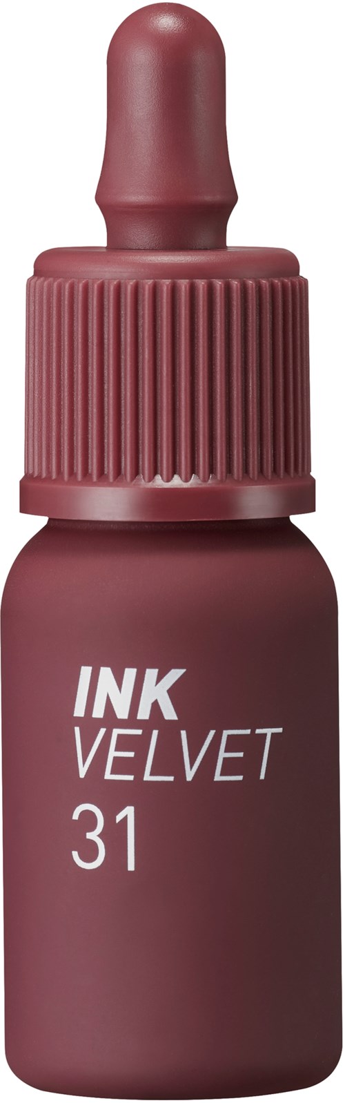 A small bottle of ink with a dropper cap, labeled 'Ink Velvet 31,' in purple color.