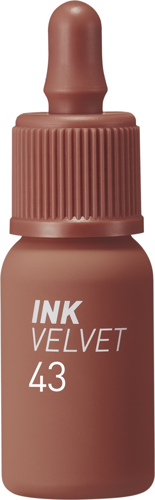 A small bottle of ink with a dropper cap, labeled "INK VELVET 43" in white letters.