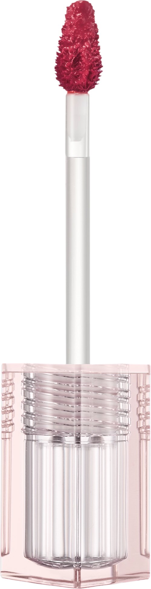 Lippen Gloss Auftragsschwamm mit rosa Schwammkopf und klarem, geripptem Kunststoffrohr.