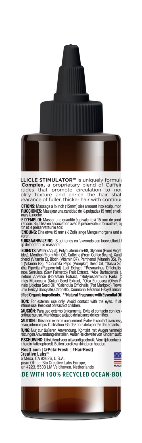 A small brown bottle with a black cap and a long nozzle, contains supplement or medication with detailed label text.
