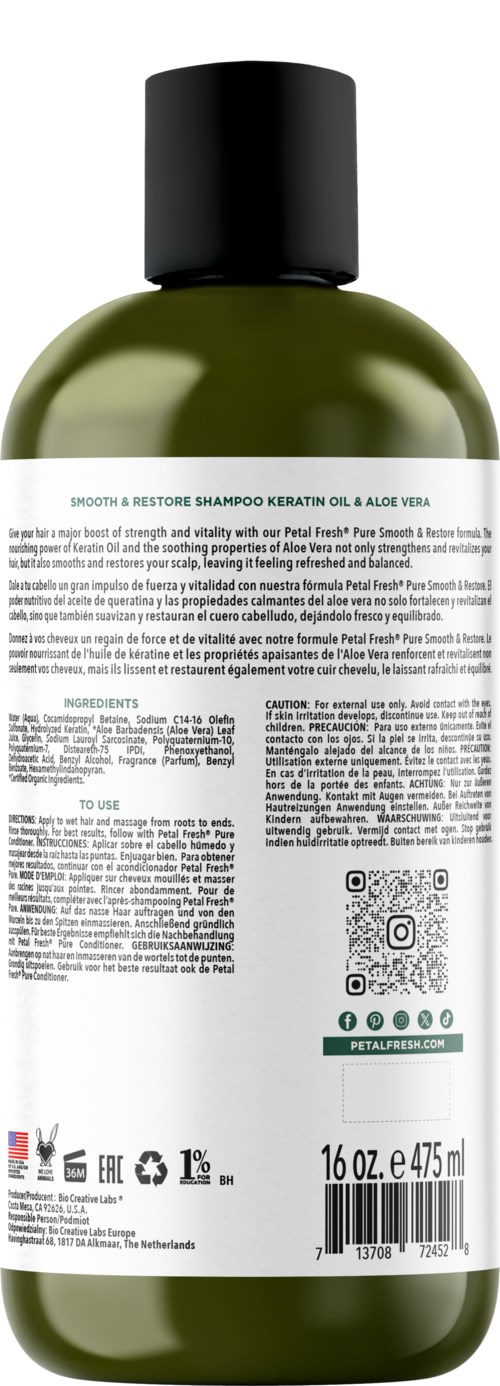 A green shampoo bottle with a black cap, label with text, ingredients, and barcode.