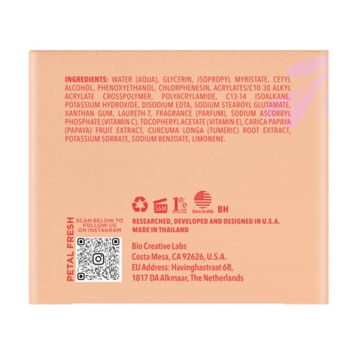 List of ingredients for a skincare product, including water, alcohol, glycerin, fruit extract, and vitamins.