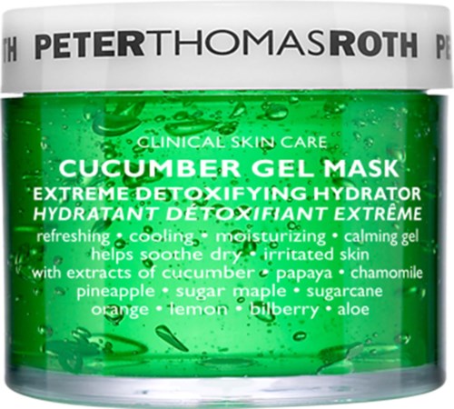 Grön gelmask för huden, med gurka, kamomill och ananas, hjälper till att återfukta och lugna irriterad hud.