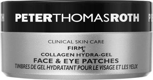 Een zwart en zilveren pot met 'Peter Thomas Roth' erop, voor huidverzorgingspleisters.