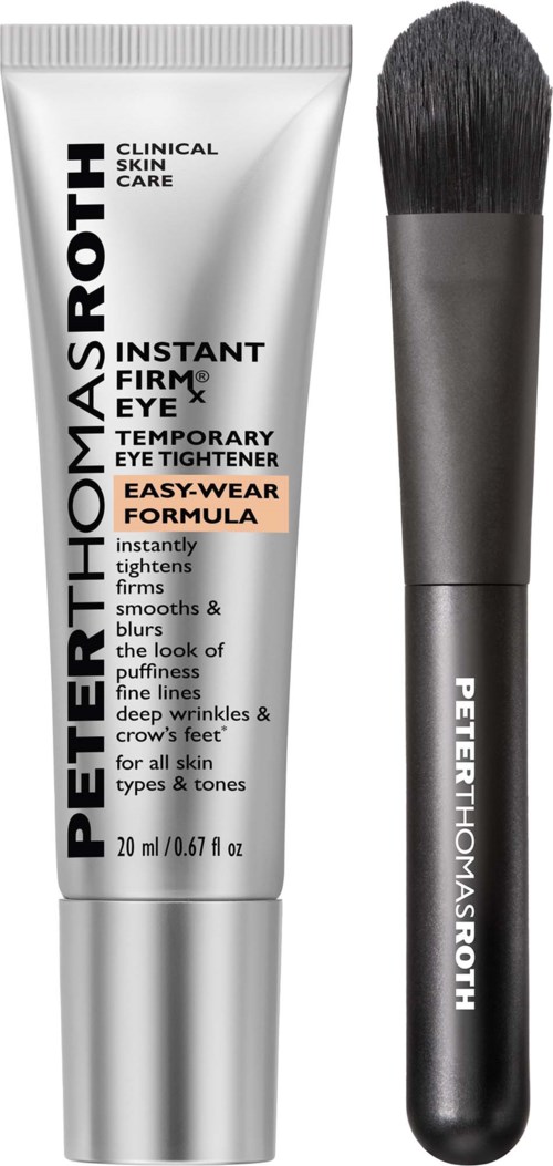 A tube of Peter Thomas Roth Instant Firm Eye Tighter and a makeup brush.