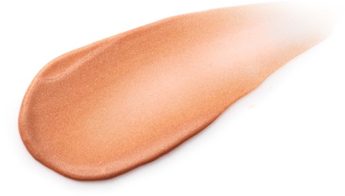 Een make-up foundation in een perzikkleurige tint op een witte achtergrond.