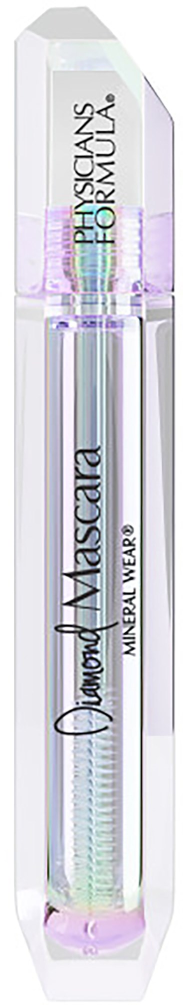 Przezroczysty plastikowy trymer do brwi z białą rączką, oznaczony "Physicians Formula" i "Brow Mascara."