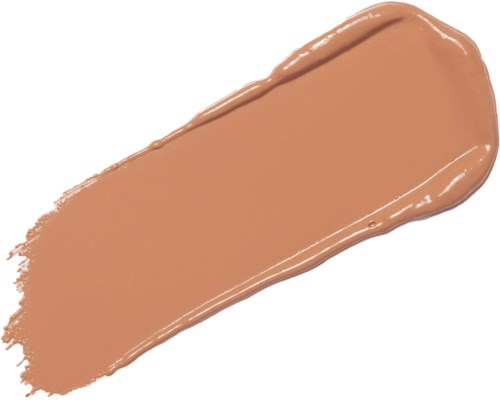 En färgprov av beige flytande foundation som spridits på en yta, visar dess släta textur och färg.