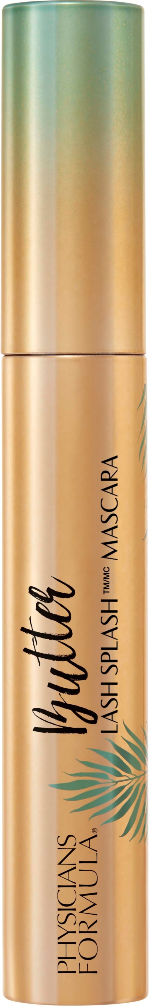 En guldfärgad mascara i tub med en glansig, iriserande topp och etikett som heter Bultimate Lash Splash av Physicians Formula.