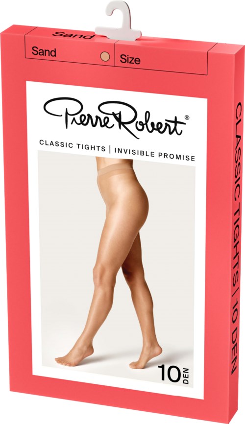 Die Verpackung zeigt Frauenbeine in Strumpfhosen mit Produktnamen und Details in einer roten Box.