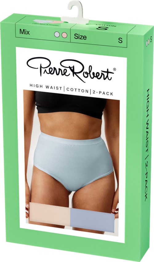 Verpackung mit hohen Taillen-Cotton-Unterwäsche für Frauen, 2er-Pack, Größe S, mit Modell.