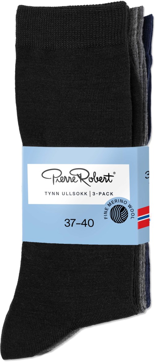Three pairs of black socks with a light blue packaging label for men, size 37-40, made of soft fiber.