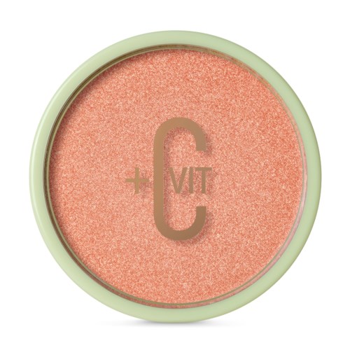 Make-up Creme mit Pfirsichfarbe und kleines 'Plus Vitamin C'-Logo auf der Oberfläche.