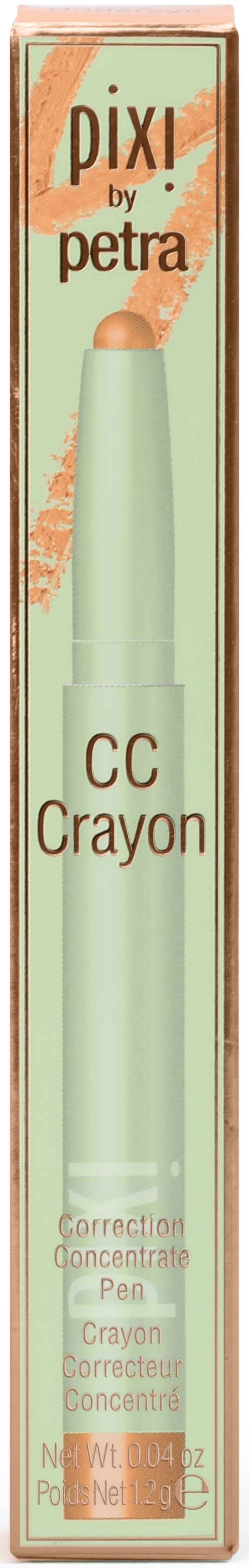 Ein stiftförmiger Behälter mit Verpackung, die "Pixi by Petra" und "CC Crayon" für Make-up-Korrekturen sagt.