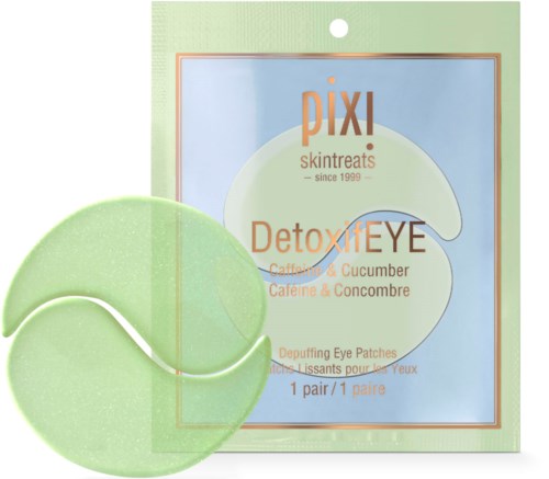 Green eye patches with cucumber scent for detox and eye care. Pack includes one pair of patches.