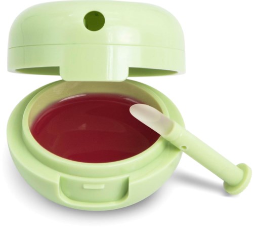 A green toy case with a red interior and a small green pin, includes a white and green tool.