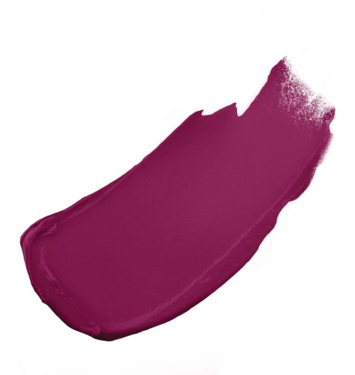 Ein magentafarbener Lippenstiftstrich auf weißem Hintergrund.