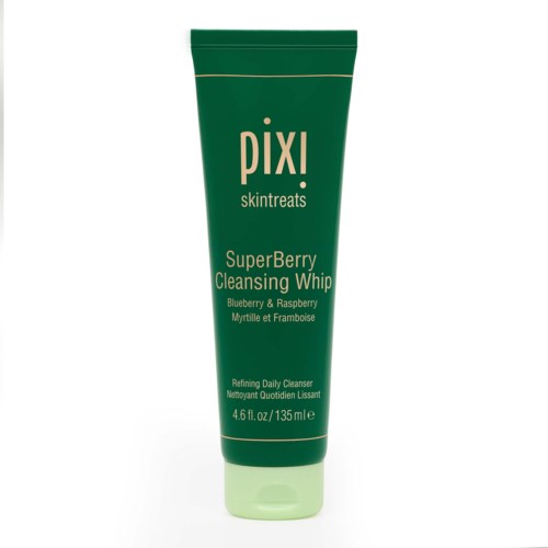 Green tube of Pixi SuperBerry Cleansing Whip with blue and raspberry flavor, 135 ml size.