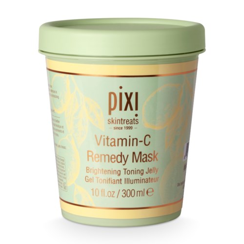Ein grüner Eimer mit PIXI Vitamin-C Remedy Mask, Brightening and Toning Jelly.