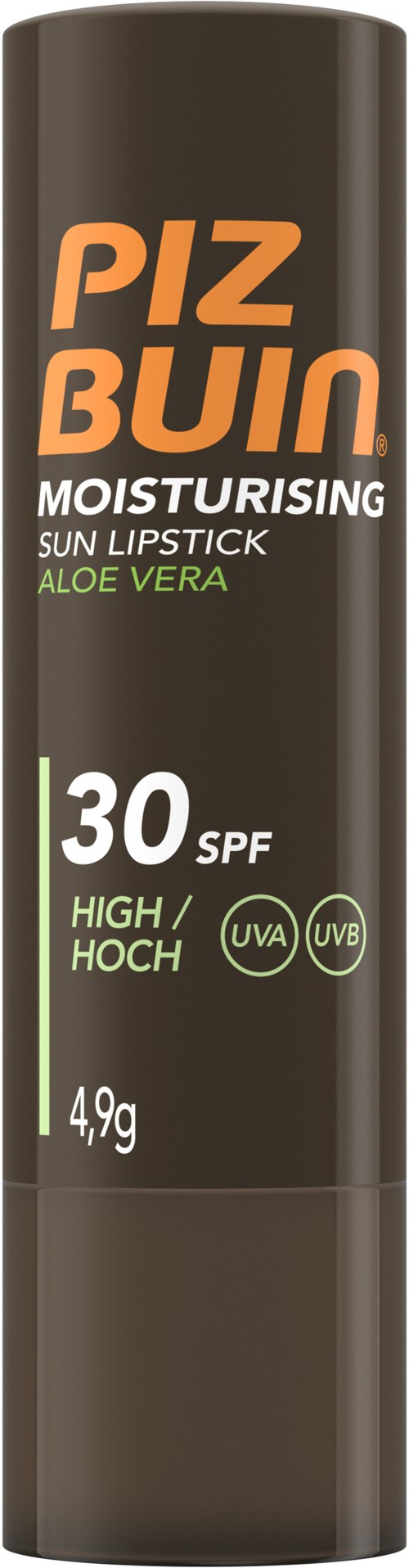 A brown sunscreen lipstick with SPF 30, aloe vera, and high protection for UV rays.