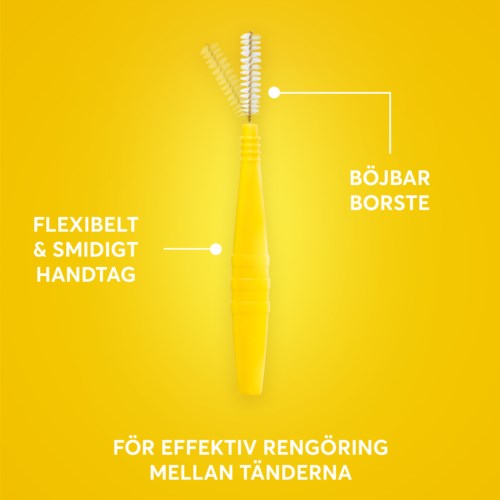 Eine gelbe Zahnbürste mit flexiblem Griff, biegbarem Bürstenkopf für effektive Zahnreinigung.