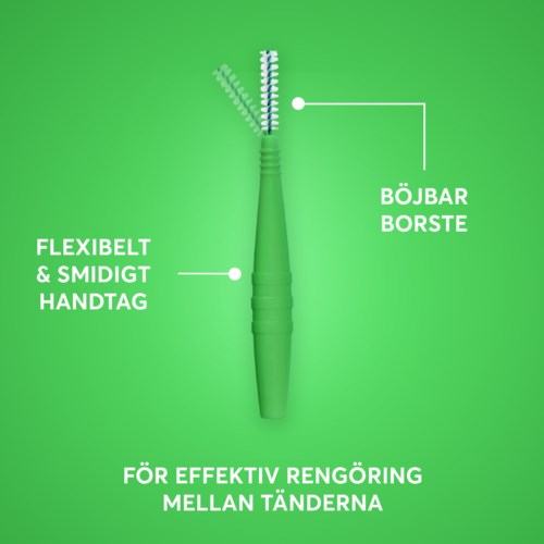 Eine Zahnbürste mit flexiblem Griff, biegbar und leicht zu halten, für effektive Reinigung zwischen den Zähnen.