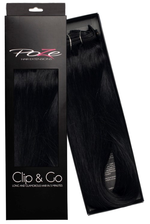 Poze Hairextensions Poze Clip&Go Löshår Äkta 1N Midnight Black 7 delar/set 50cm