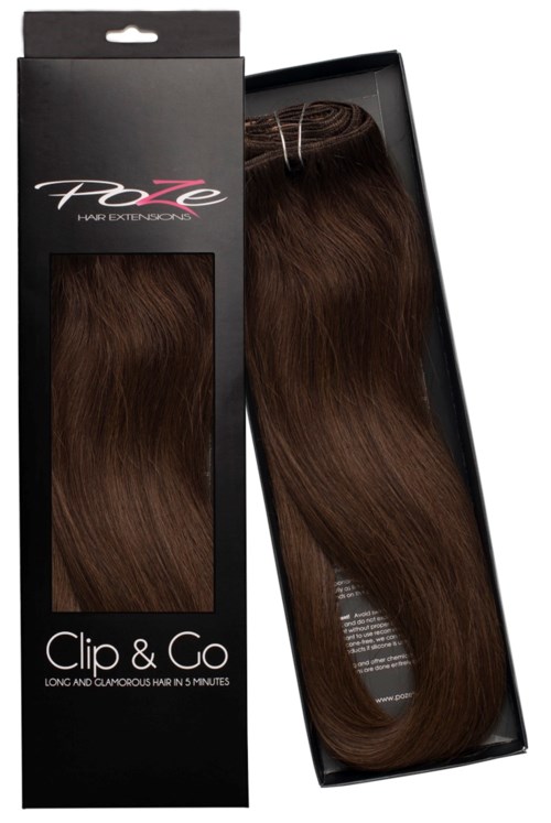 Poze Hairextensions Poze Clip&Go Löshår Äkta 4B Chocolate Brown 7 delar/set 50cm