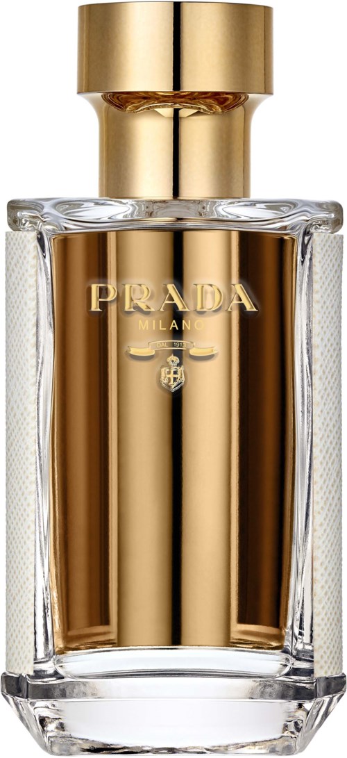 Eine klare Glas-Parfümflasche mit goldener Kappe und goldener Beschriftung, elegant und luxuriös im Design.
