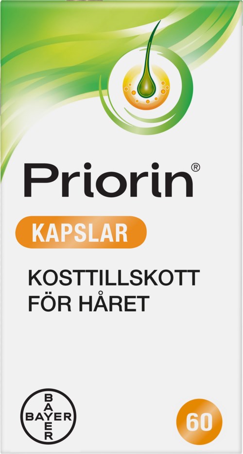 A box labeled Prorin capsules, a dietary supplement for hair, with a green and white design and a small centrifuge image.