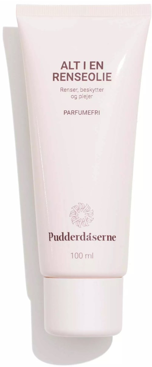 Weiße Tube eines Pflegeprodukts für Frauen und Männer, mit dänischem Label, kleinem Logo und Produktname.