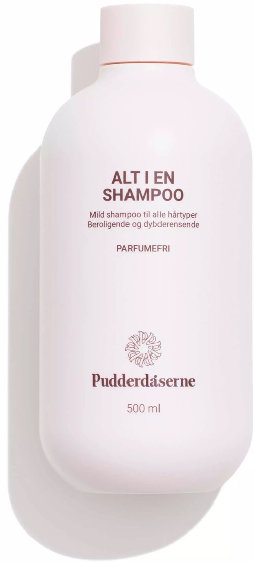 Sanftes Shampoo für alle Haartypen, parfumfrei, 500 ml Flasche mit rosa Text und Logo.