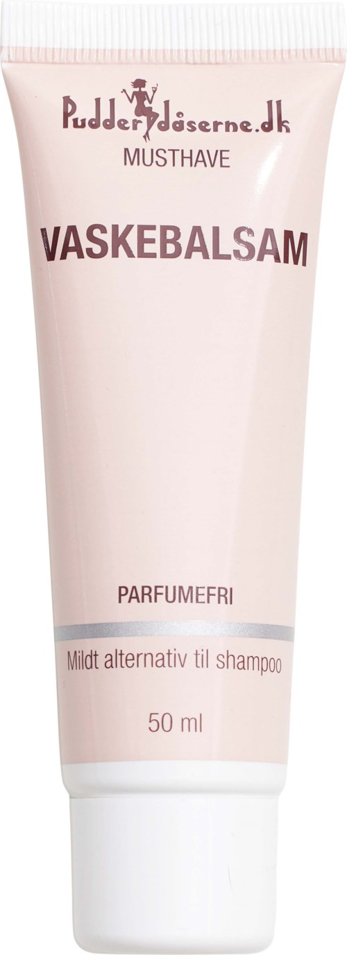 Röhrchen mit Bartbalsam, mit dänischer Beschriftung, mit den Worten "Vaske Balsam" und "Mildt alternativt til shampoo."