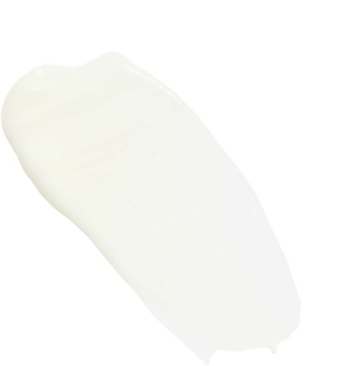 A white blob of cream or lotion on a white surface, with a smooth, creamy texture.