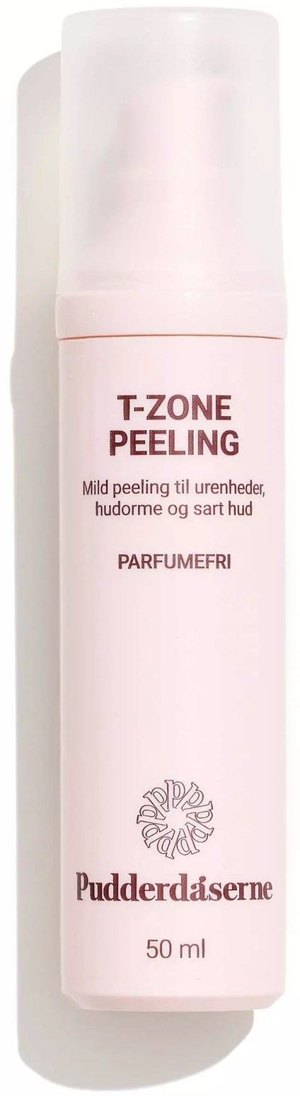 Eine rosa Flasche T-Zone Peeling für die Haut, parfümfrei, 50 ml, für sanftes Peeling und Hauterneuerung.
