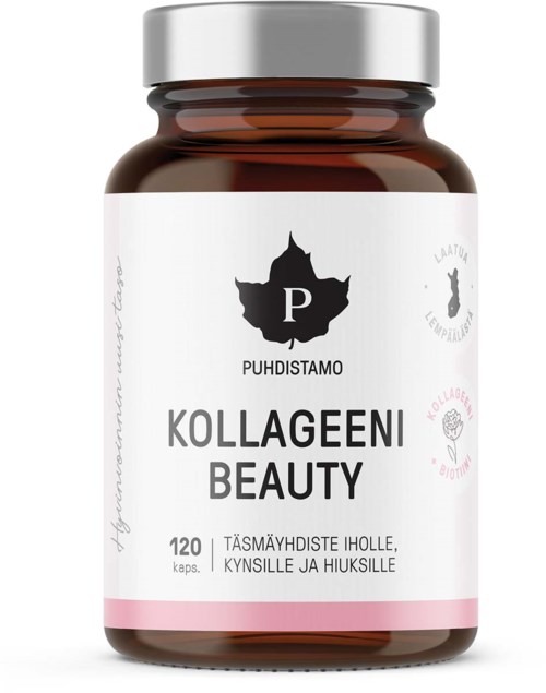 Ravintolisäpullo nimeltä 'Kollageen Beauty' ja 120 kapselia, väittäen tukevansa iän, kynsien ja hiusten hyvinvointia.