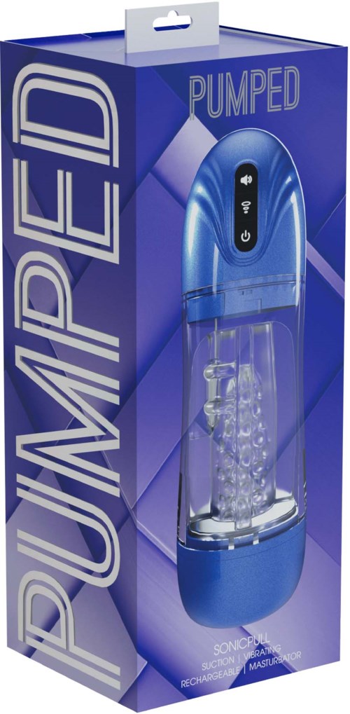 Gebpumpte Wasser-Personenmassagegerät in Blau mit Bedientasten oben und transparentem Abschnitt unten.