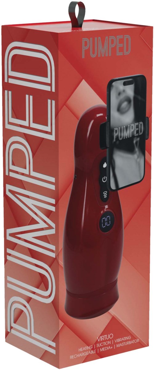 Die Verpackung zeigt ein rotes Vibrationsgerät mit Bildschirm für Erwachsenenfreude.